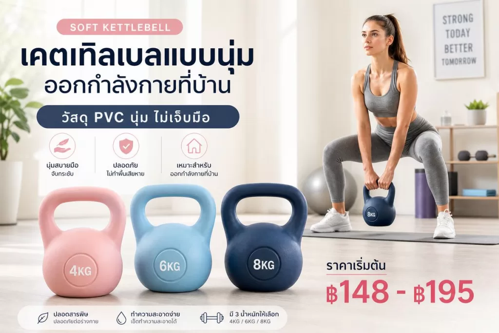 รีวิว เคตเทิลเบลแบบนุ่ม: ออกกำลังกายที่บ้าน ปลอดภัย ไม่เจ็บมือ! ราคา ฿148 – ฿195