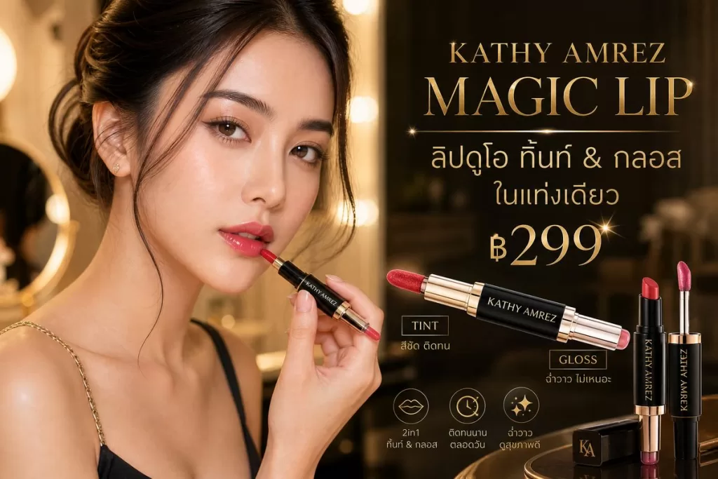 KATHY AMREZ DUO GLOSS & TINT MAGIC LIP: ลิปดูโอ ทิ้นท์ & กลอส เมจิก สวยครบจบในแท่งเดียว! ราคา ฿299