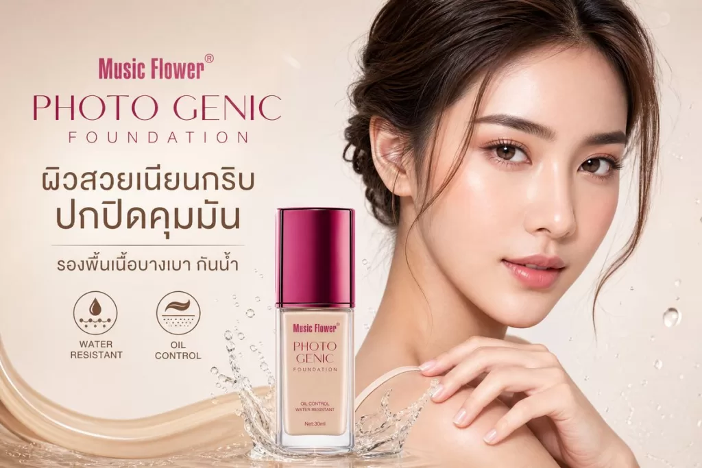 Music Flower Photo Genic Foundation: รองพื้นเนื้อครีมบางเบา ปกปิด คุมมัน กันน้ำ!