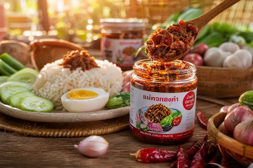 น้ำพริกปลาแซลมอน น้ำพริกรสแซ่บ น้ำพริกแห้ง ขนาด 80 กรัม แม่ทองคำรสแซ่บ แซลมอน Salmon Chilli Paste