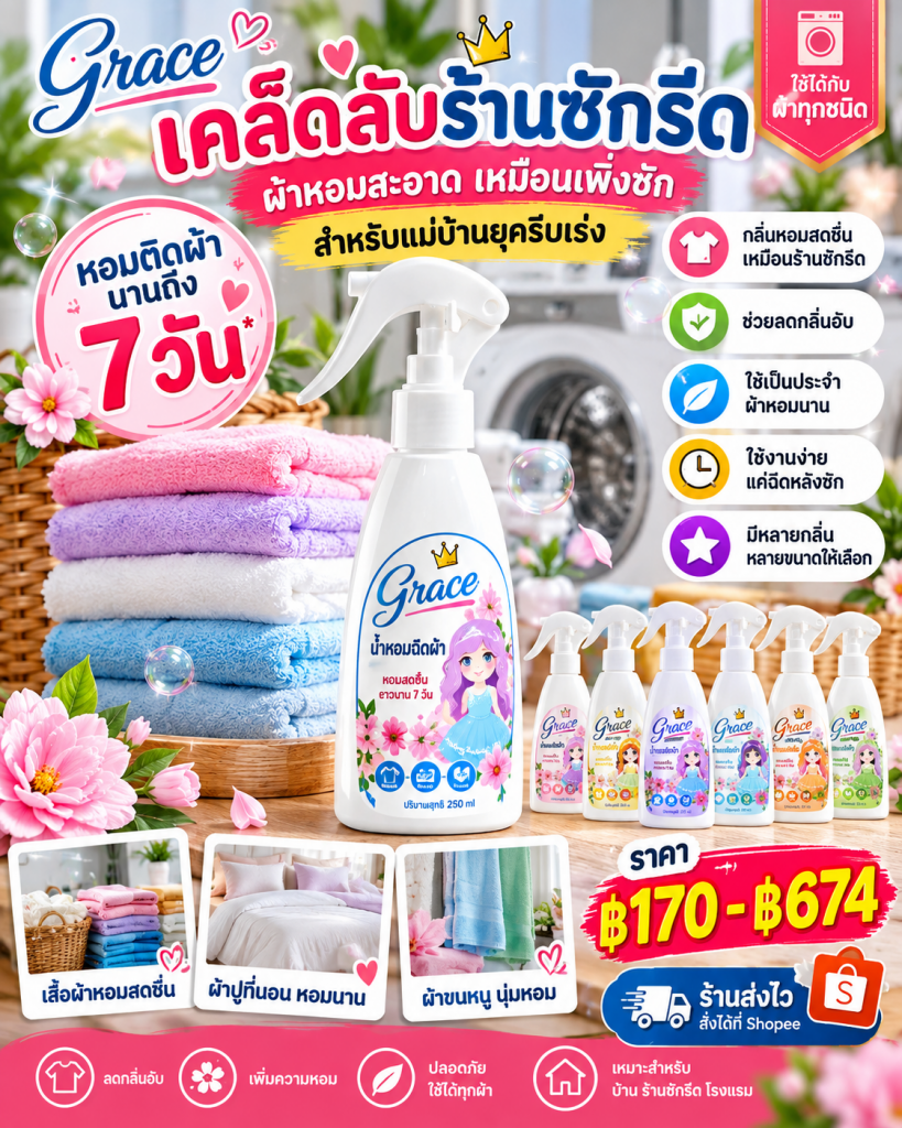 🧺✨ เคล็ดลับร้านซักรีด ผ้าหอมติดทนด้วย GRACE