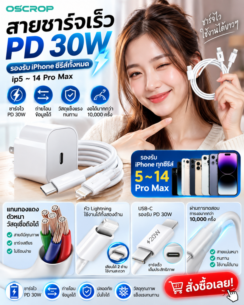 🔋⚡ แบตหมดตอนสำคัญ! ชาร์จก็ช้า สายก็พังง่าย? ถึงเวลาเปลี่ยนสายชาร์จใหม่ ให้ชีวิตสะดวกขึ้นกว่าเดิม! 📱🔥